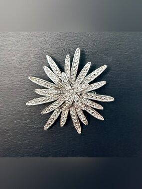 Silver Rhinestone Starburst Brooch